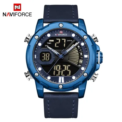 NAVIFORCE NF9172 Men Watch Digital Sport Top Brand Luxury Man WristWatch Military Genuine Leather LED Quartz Fashion Male Clock